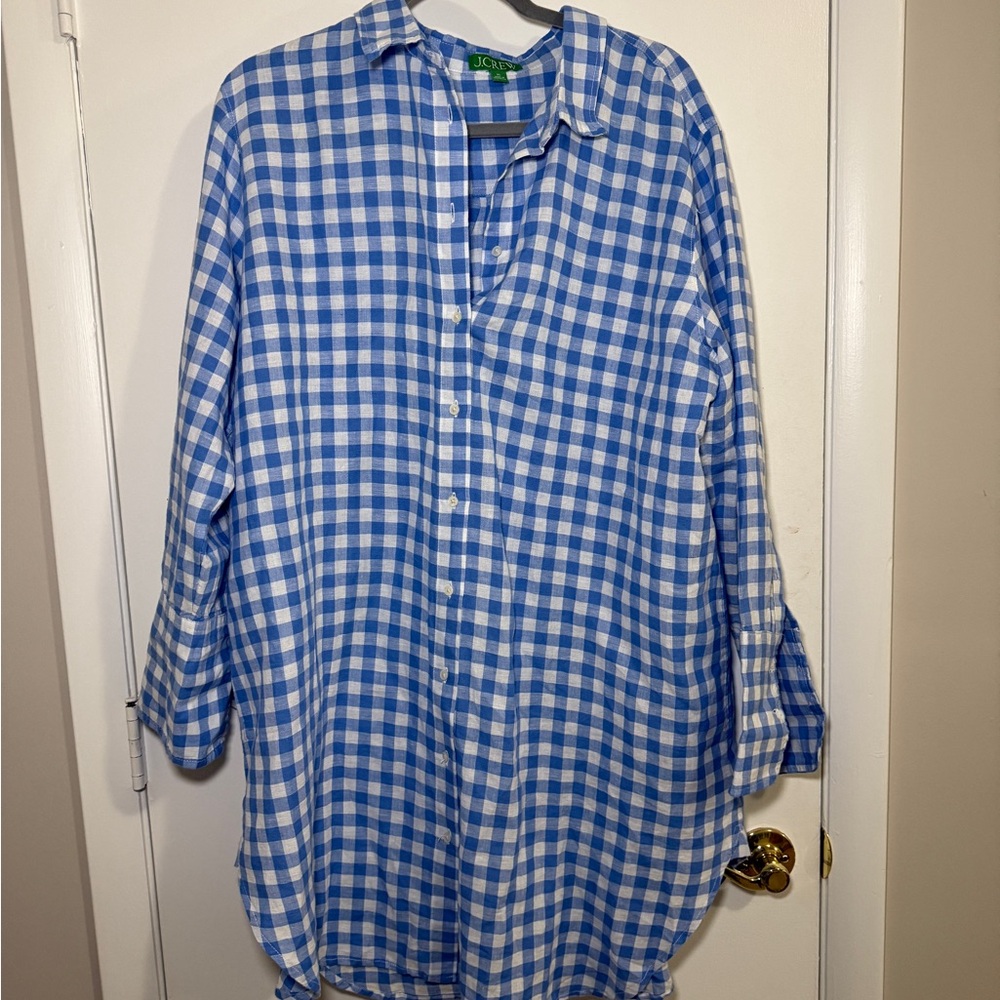J. Crew Linen blue gingham Shirtdress